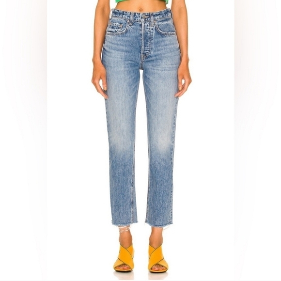NEW Grlfrnd The Karolina Distressed High Rise Blue Jeans - Picture 1 of 6